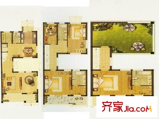 熔盛社區(qū)戶型圖T3聯(lián)排 3室3廳3衛(wèi)1廚