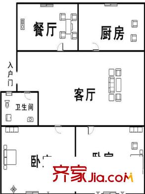 醫(yī)療器械宿舍戶型圖戶型圖（2-2-1） 2室2廳1衛(wèi)1廚