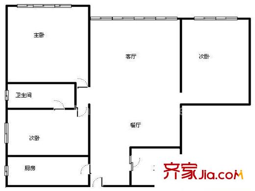 衛(wèi)生防疫站宿舍(濰城)戶型圖戶型圖（3-2-1） 3室2廳1衛(wèi)1廚