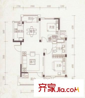 綠城丁香花園三期多層標(biāo)準(zhǔn)層A2戶型圖2室2廳1衛(wèi)1廚100平  2室2廳1衛(wèi)1廚