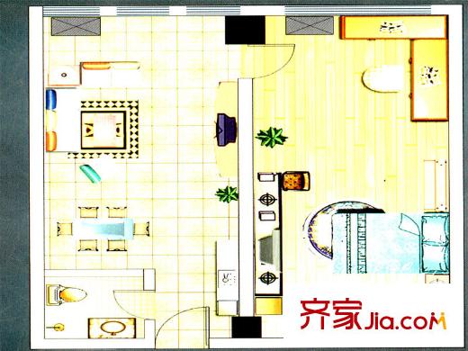 東晨杰座戶型圖一期高層住宅標(biāo)準(zhǔn)層戶型二 1室1廳1衛(wèi)1廚
