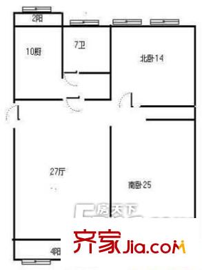 二運宿舍戶型圖戶型圖（2-1-1） 2室1廳1衛(wèi)1廚
