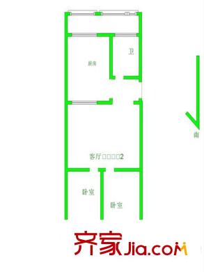 濰城房管所宿舍戶型圖戶型圖（2-1-1） 2室1廳1衛(wèi)1廚