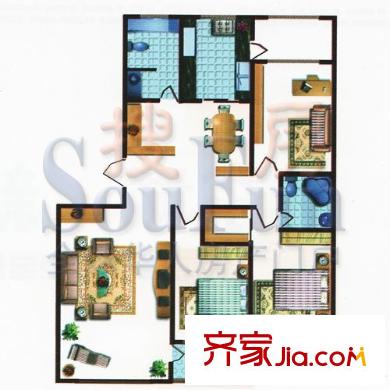 華都宿舍戶型圖戶型圖（3室2廳1廚1衛(wèi)） 3室2廳1衛(wèi)1廚