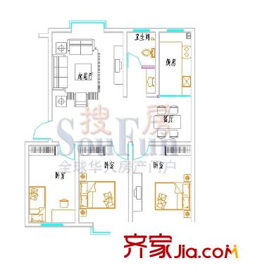 新龍現(xiàn)代城戶型圖3室2廳1衛(wèi)1廚