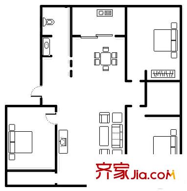 九龍山村小區(qū) 3室 戶型圖