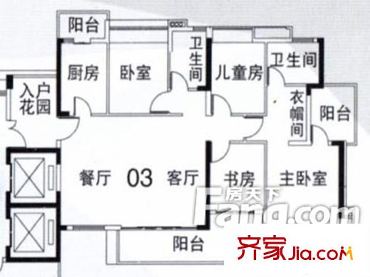 濱海時代花園戶型圖戶型圖（20130308） 4室1廳1衛(wèi)1廚