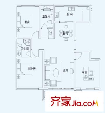 愛麗舍二期戶型圖D戶型精致三房 3室2廳2衛(wèi)