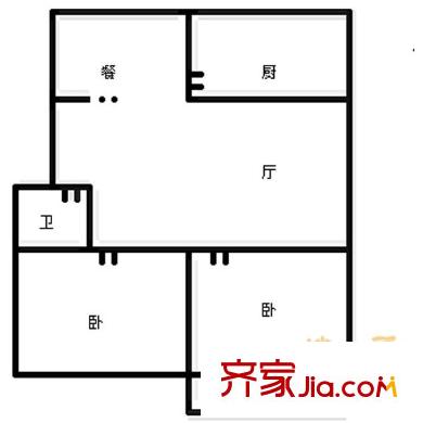 月河公安局宿舍戶型圖戶型圖（2-1-1） 2室1廳1衛(wèi)1廚