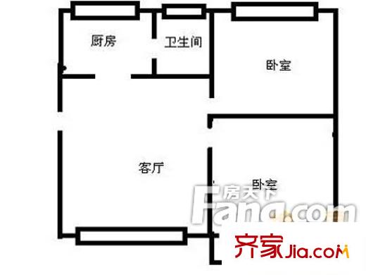 洗衣粉廠宿舍戶型圖戶型圖（2-1-1） 2室1廳1衛(wèi)1廚