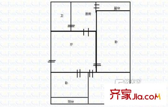 汽配城宿舍戶型圖戶型圖（3-1-1） 3室1廳1衛(wèi)1廚