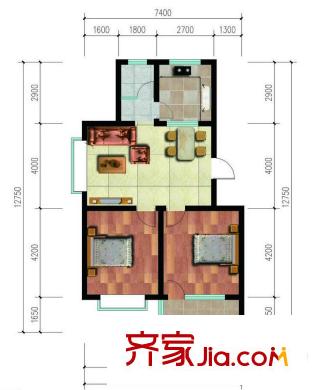 豪森花園戶型圖多層標(biāo)準(zhǔn)層C戶型 2室2廳1衛(wèi)1廚