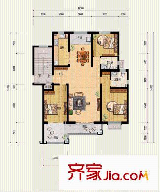 當(dāng)代帝中海戶型圖A戶型3層 3室2廳2衛(wèi)1廚