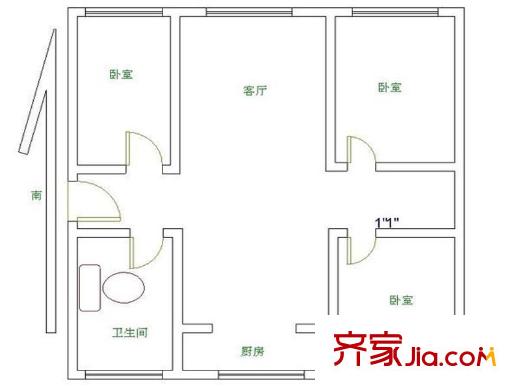 圣基花園戶型圖戶型圖（3-1-1） 3室1廳1衛(wèi)1廚
