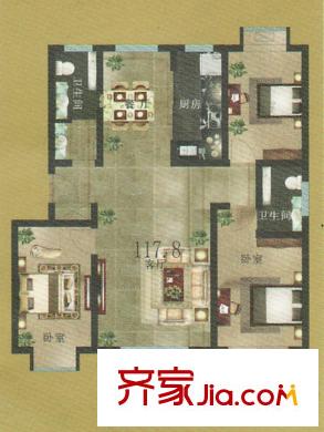 金江華城戶型圖2戶型 3室2廳1衛(wèi)1廚