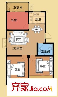 海盛花苑戶型圖二期A戶型標準層戶型圖 3室2廳1衛(wèi)1廚