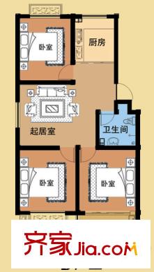海盛花苑戶型圖二期D戶型標準層戶型圖 3室2廳1衛(wèi)1廚