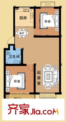 海盛花苑戶型圖二期E戶型標準層戶型圖 2室2廳1衛(wèi)1廚