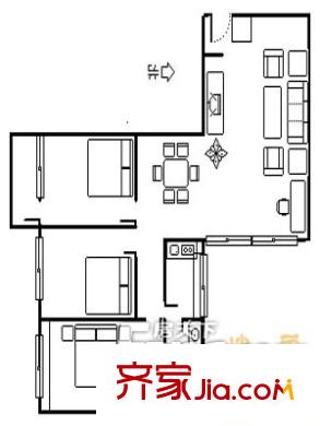 濰城法院宿舍戶型圖戶型圖（3-2-1） 3室2廳1衛(wèi)1廚