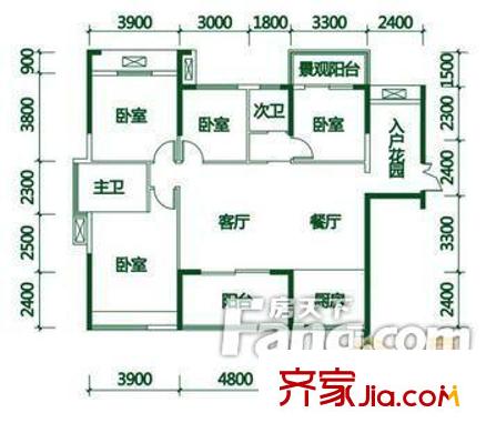 濰城法院宿舍戶型圖戶型圖（4室2廳1廚2衛(wèi)） 4室2廳2衛(wèi)1廚
