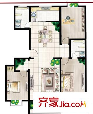 浞景翠園戶型圖高層住宅戶型圖 3室2廳2衛(wèi)1廚