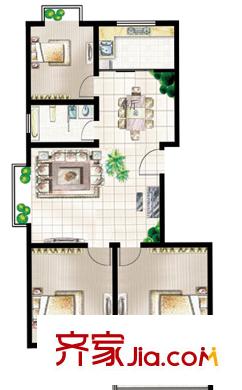 浞景翠園戶型圖高層C戶型圖 3室2廳1衛(wèi)1廚