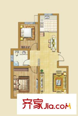 領(lǐng)世新城戶(hù)型圖多層住宅1戶(hù)型 2室2廳1衛(wèi)1廚