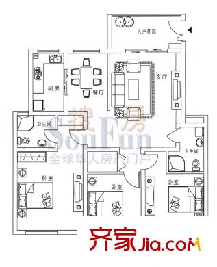 領(lǐng)世新城戶型圖3室2廳2衛(wèi)1廚