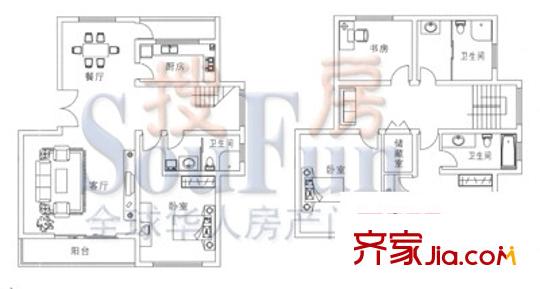 領(lǐng)世新城戶型圖復(fù)式戶型 4室2廳3衛(wèi)1廚