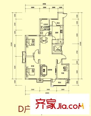 冠華園戶型圖二期高層13、16、17號樓D戶型標(biāo)準(zhǔn)層戶型圖 3室2廳1衛(wèi)1廚