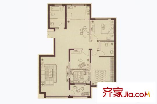 星都國際花園高層4號樓143平方米戶型圖 3室2廳2衛(wèi)1廚