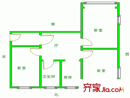 清平普蘭花園戶型圖戶型圖（3-1-1） 3室1廳1衛(wèi)1廚