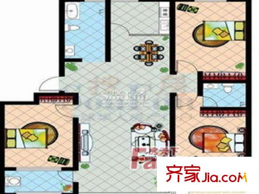 嘉匯財富花園戶型圖戶型圖（3室2廳1衛(wèi)） 3室2廳1衛(wèi)1廚