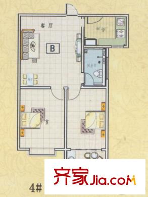 吉祥如意城戶型圖4號樓B戶型 2室2廳1衛(wèi)1廚
