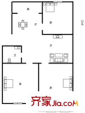 鐵路櫻園小區(qū) 3室 戶型圖