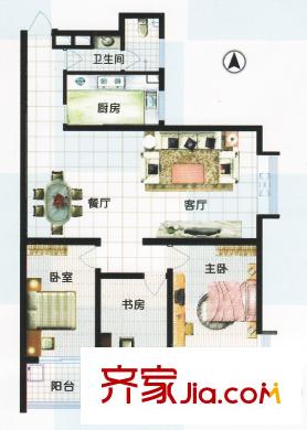 江南怡景戶型圖一期3號(hào)、4號(hào)樓B戶型 3室2廳1衛(wèi)1廚