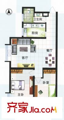 江南怡景戶型圖一期3號(hào)、4號(hào)樓A戶型 2室2廳1衛(wèi)1廚
