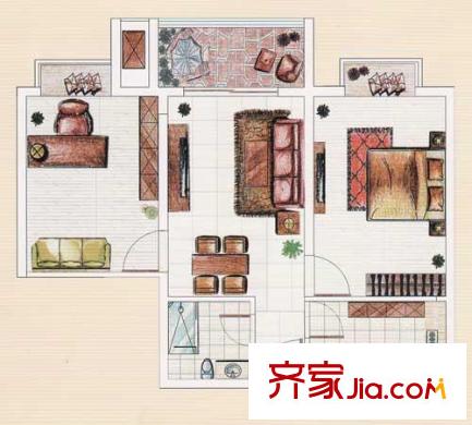 冠宇花園戶型圖戶型圖（2-1） 2室1廳1衛(wèi)1廚