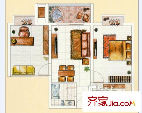 冠宇花園戶型圖戶型圖（2-2） 2室2廳1衛(wèi)1廚