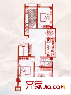 鴻泰華府戶型圖闊氣三居1# 3室2廳1衛(wèi)1廚