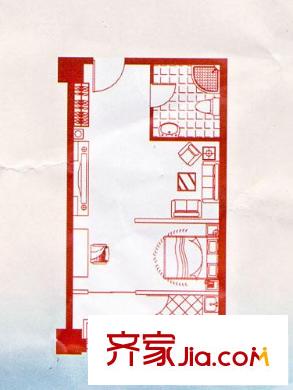 鴻泰華府戶型圖商務(wù)貴族2# 1室1廳1衛(wèi)1廚