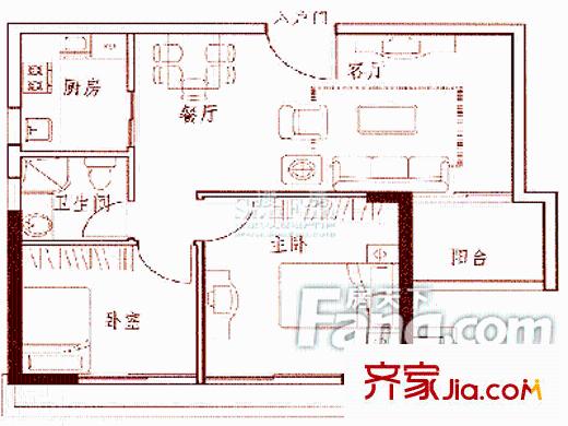 南苑小區(qū)戶型圖戶型圖（2-2-1） 2室2廳1衛(wèi)1廚