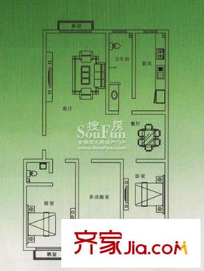 晟達(dá)家園戶型圖A戶型 3室2廳2衛(wèi)1廚