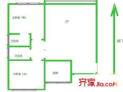 瑞通花園戶型圖戶型圖（2-1-1） 2室1廳1衛(wèi)1廚