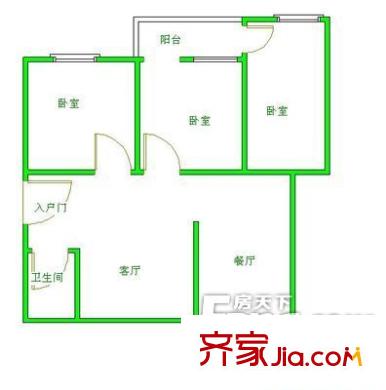 一輕宿舍戶型圖戶型圖 3室2廳1衛(wèi)1廚