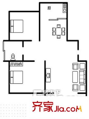 圣基金色領域戶型圖戶型圖（2-2-1） 2室2廳1衛(wèi)1廚