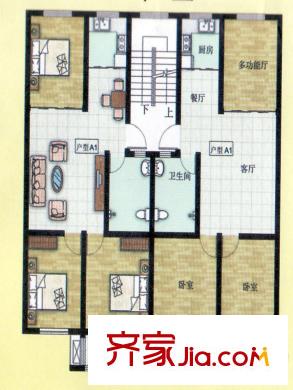 安順苑戶型圖一期多層住宅標(biāo)準(zhǔn)層A戶型 3室2廳1衛(wèi)1廚