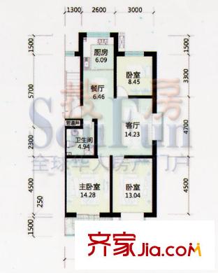 金景苑戶型圖3室2廳1衛(wèi)1廚