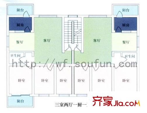 青云花園戶型圖3室2廳1衛(wèi)1廚