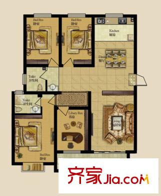 逸景和公館戶型圖戶型四 4室2廳2衛(wèi)1廚